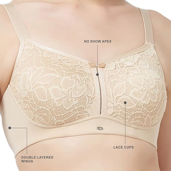 SOIE Women’s Full Coverage Lace Bra – Non-Padded, Non-Wired Comfort
